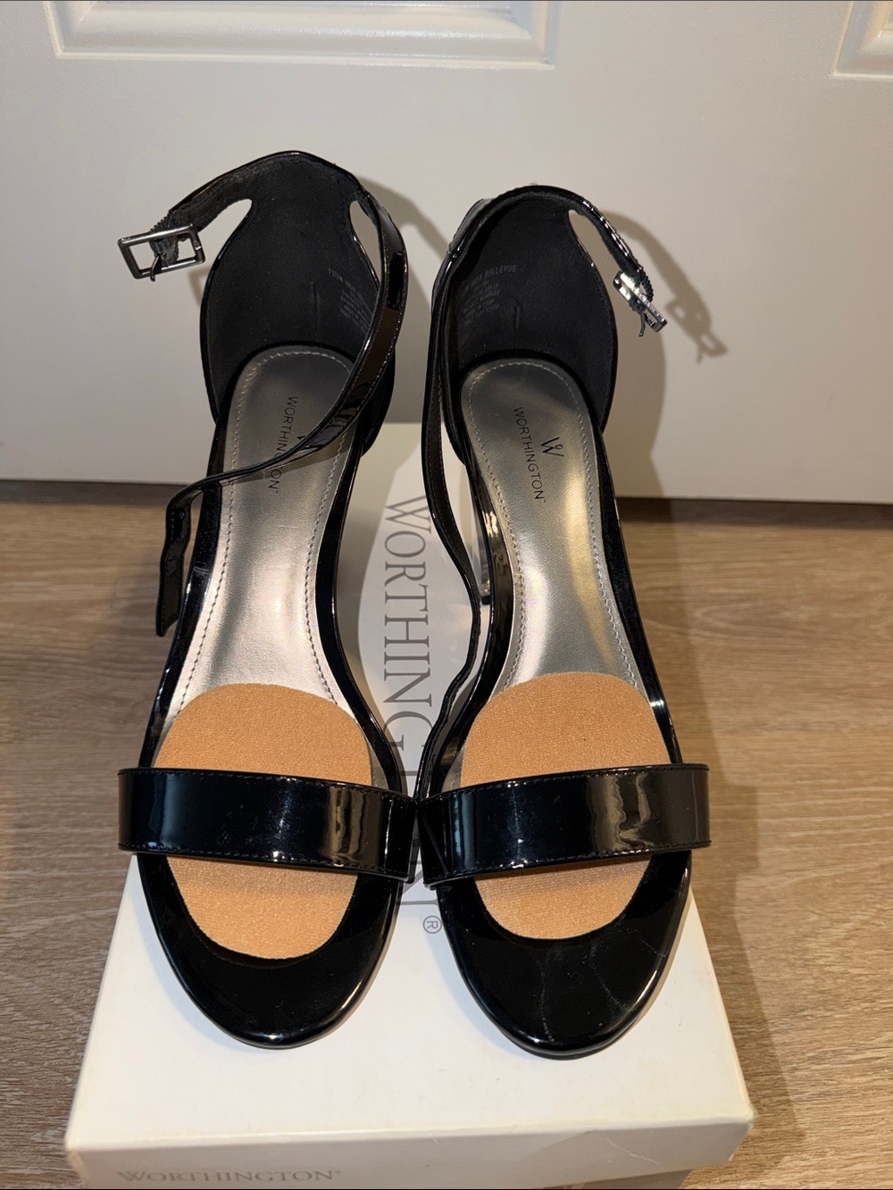 Worthington Black Patent Open-Toe Ankle-Strap Heels